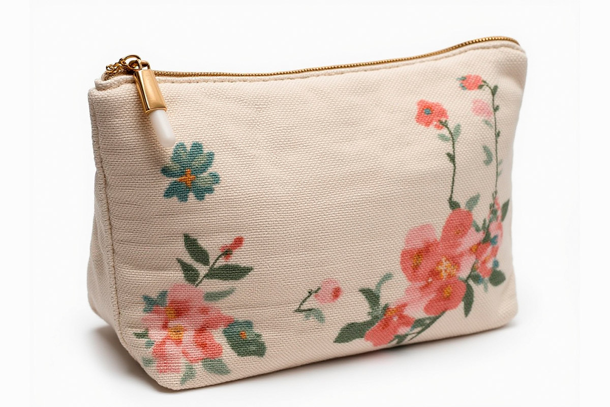 Neceser personalizado con detalles, flores, creado con pinceles y pintura