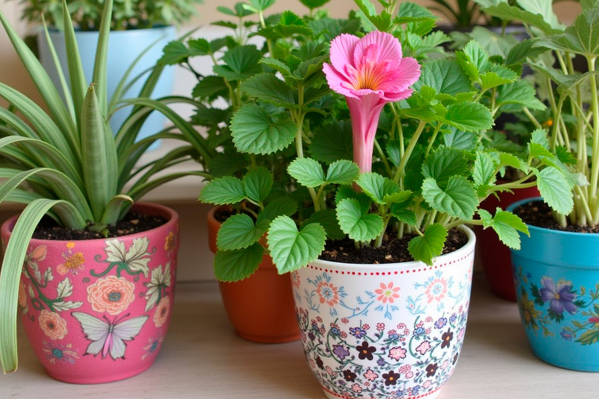 Seguimiento de plantas en macetas decoradas